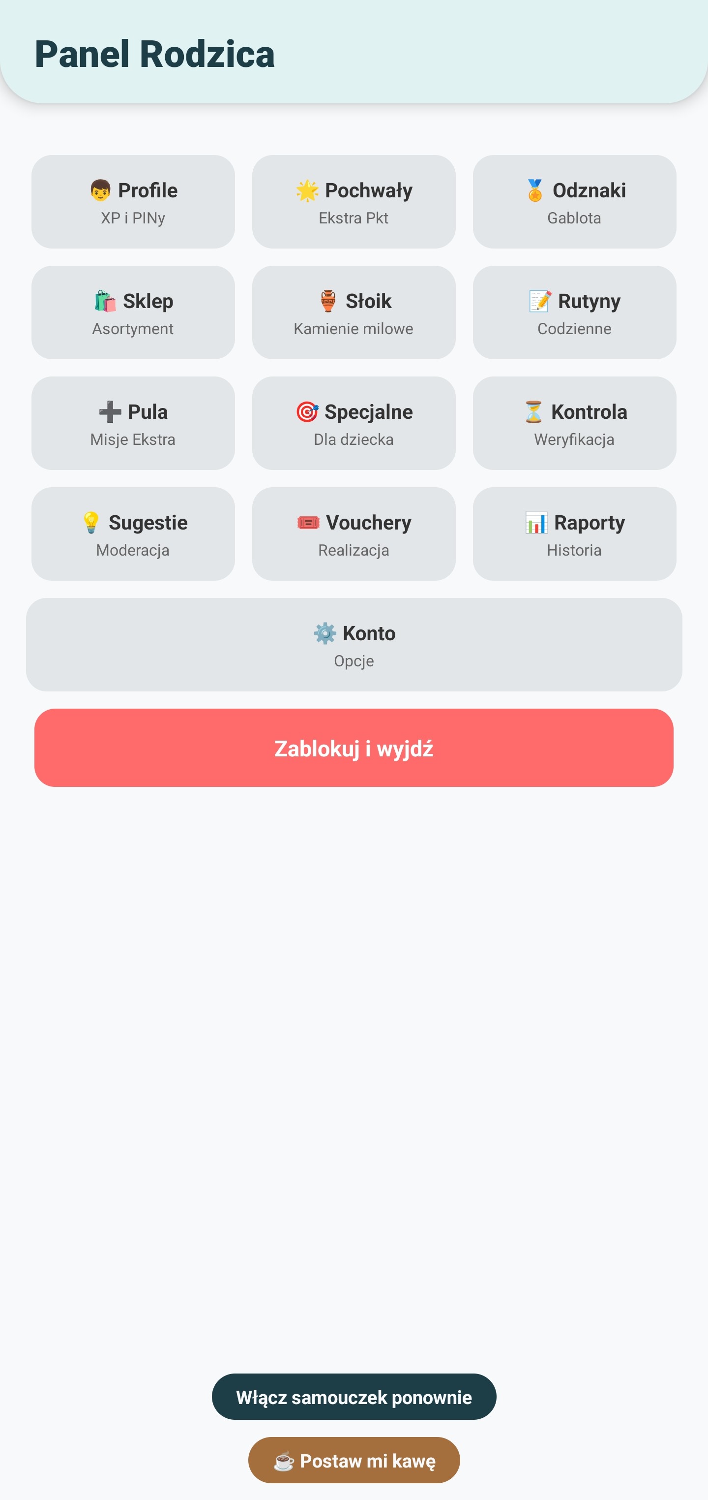Panel Rodzica w aplikacji Punktaki